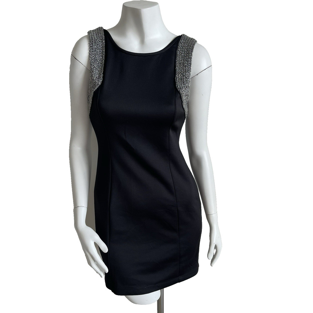 Just Me Embellished Beaded Black Mini Dress Sz Medium Holiday Cocktail Party